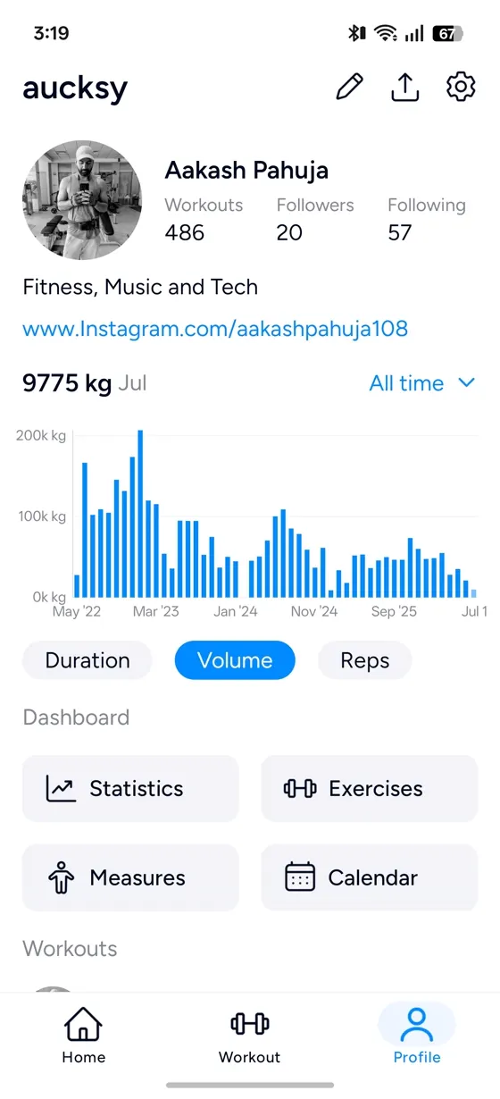Hevy workout tracker profile