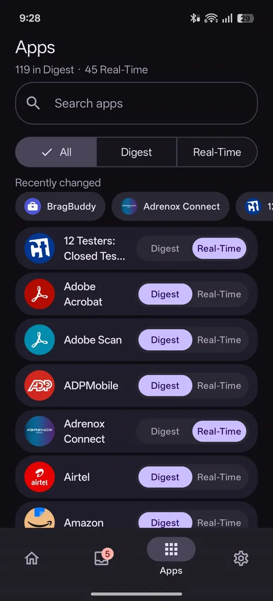 Notification Digest app selector